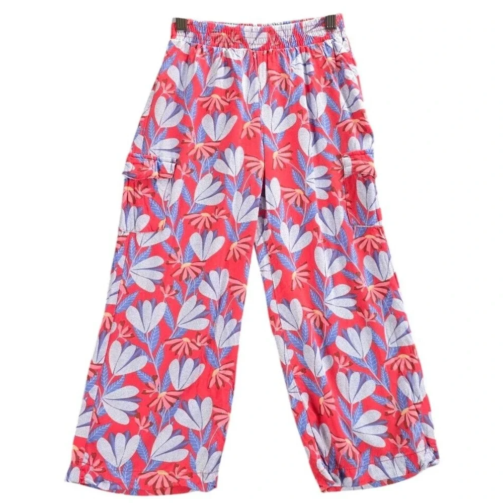 Vince Camuto Kids Floral Cargo Pants Red Blue Pink Rayon Wide Leg Size‎ 8